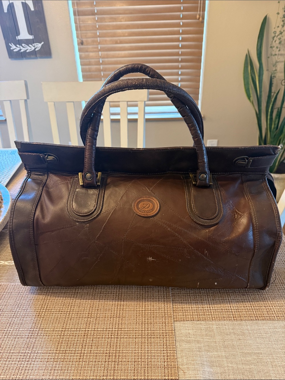 Pocco Brown Leather Duffel Bag with Top Handles